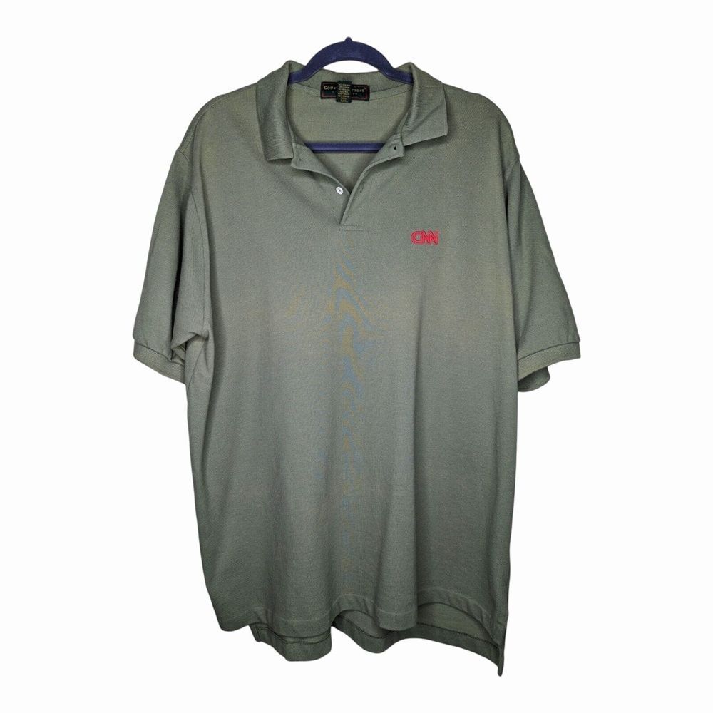 Vintage CNN Atlanta Turner TV News Employee Work Polo Made‎ in USA Green Size XL